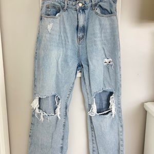 Pretty Little Thing high waisted wide leg distressed jeans bc